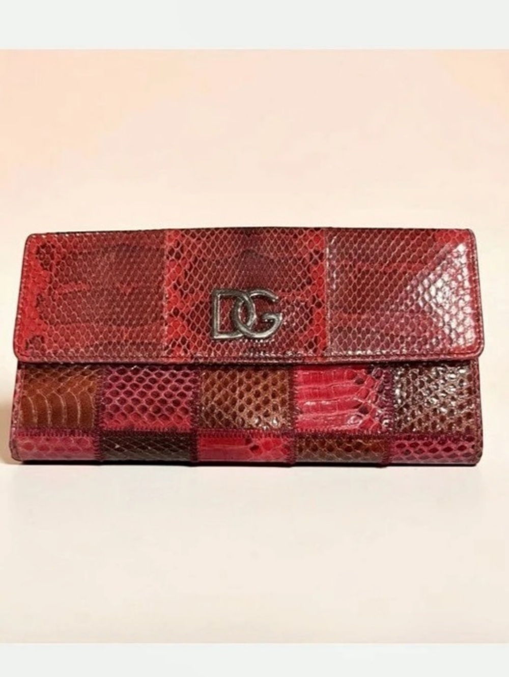Dolce & Gabbana vintage Red Patchwork Wallet snake embossed leather - Picture 3 of 14